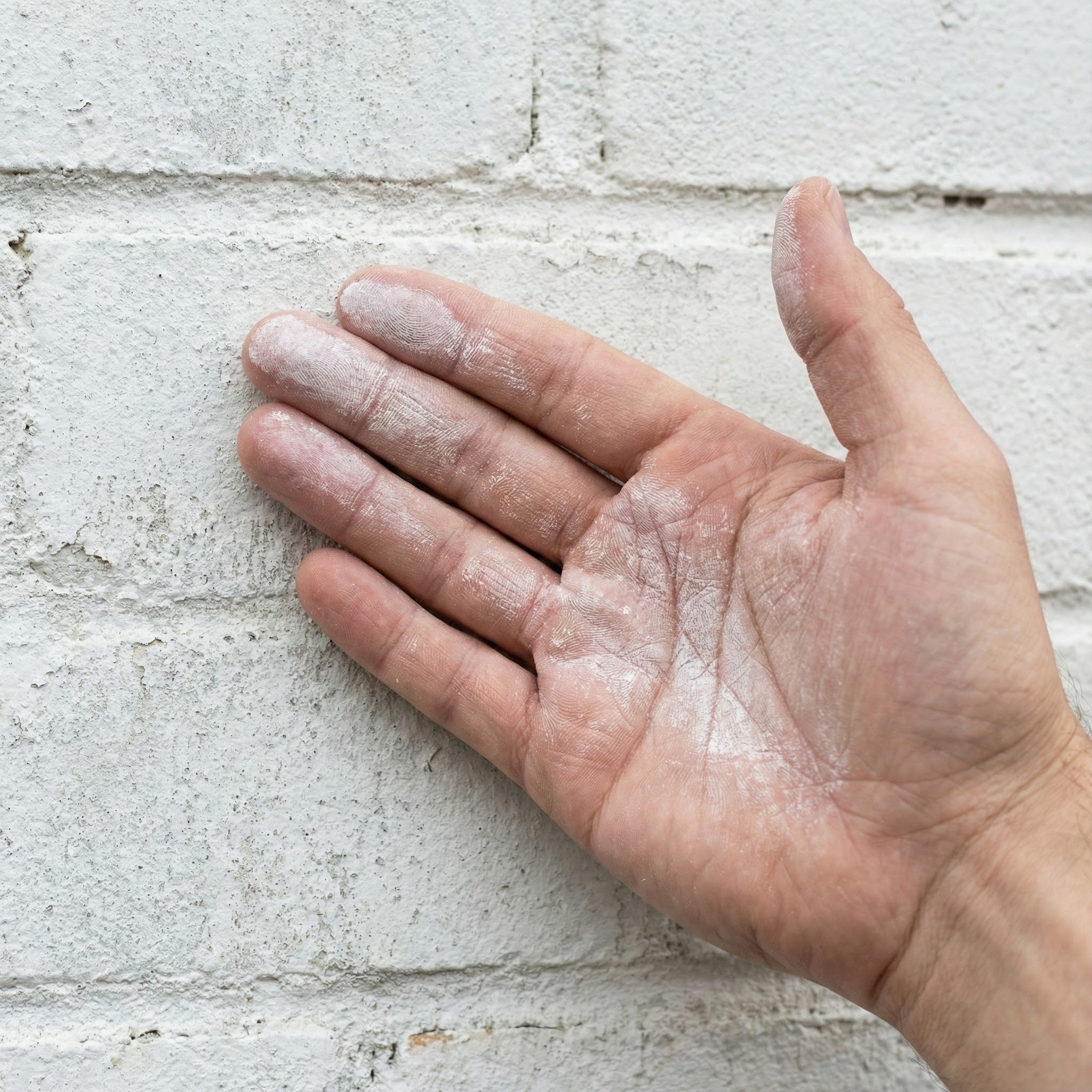 Hand with flour on a light stone wall background
